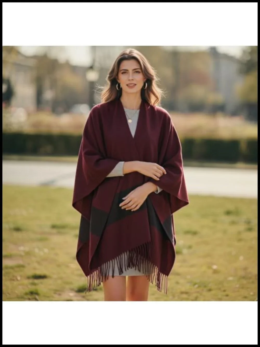 Open Front Poncho Cape Sweater Wrap Shawl Tassel Fringe Oversized Cashmere